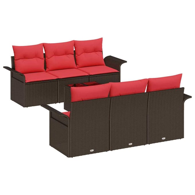 vidaXL - Tuinbank - Set - 7 - st - Beige - en - Rood - poly - rattan
