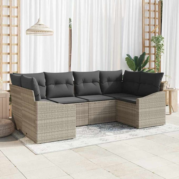 vidaXL - Tuinbank - Set - 6 - st - Lichtgrijs - poly - rattan