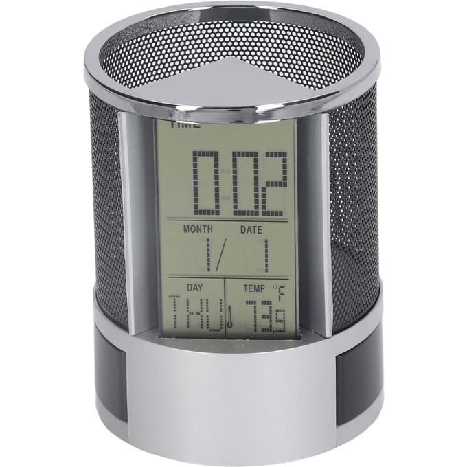 Réveil Numérique Porte-Stylo Calendrier Perpétuel Porte-Stylo Horloge Électronique Multifonctionnelle Stylo gray