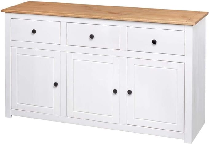 Wandrek met laden - Commode dressoir - Woonkamer opberging - Massief grenenhout - 135 x 40 x 80 cm - Wit