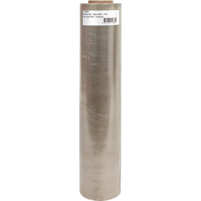 Wikkelfolie IEZZY 500mmx300m 17mu 100% recycled (PCR) transparant