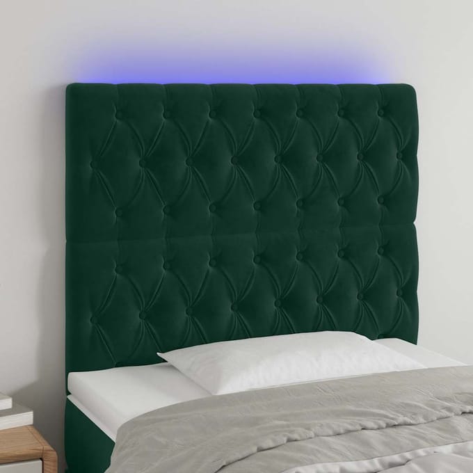 vidaXL - Hoofdbord - LED - 100x7x118/128 - cm - fluweel - donkergroen