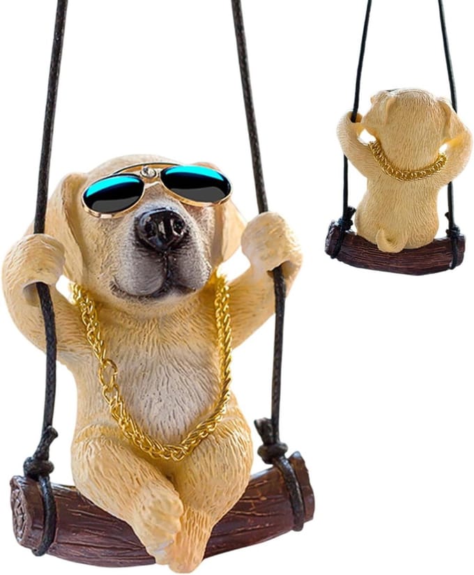 Wiebelhond Auto - Schattige Decoratie - Auto Interieur - Dynamische Beweging - 8x6 cm - Geel