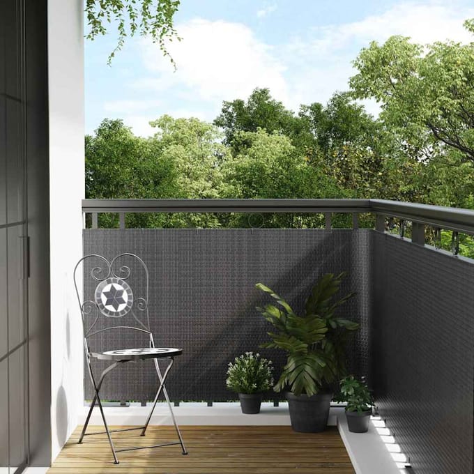 vidaXL - Balkonscherm - 600x100 - cm - poly - rattan - antracietkleurig
