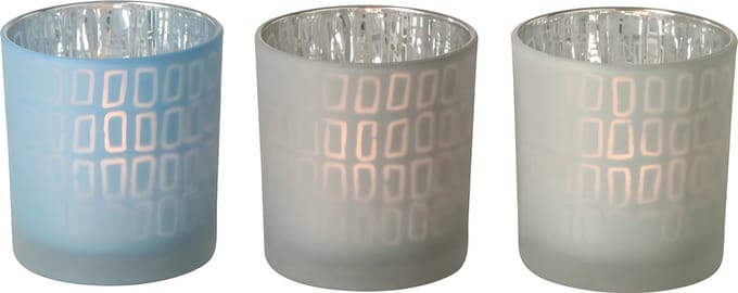 Theelichthouder Blauw/Wit Glas 3 st. - 8 cm
