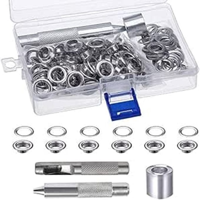 Dailygoods - Silver Grommet Tool Kit met 100 Eyelets en Opbergdoos