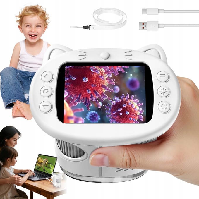 Kindermicroscopen - 1000x Digitale Kinder Microscoop - Wit - 2.4 inch Scherm & 200 MP Camera - 600mAh Oplaadbaar - Educatief & Wetenschappelijk Speelgoed voor Kinderen
