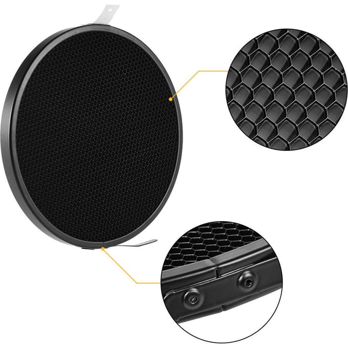 Fotostudio 16,8 cm 30 Graden Honingraatrooster voor 7  Standaard Reflector Diffuser Lampenkap Schotel black
