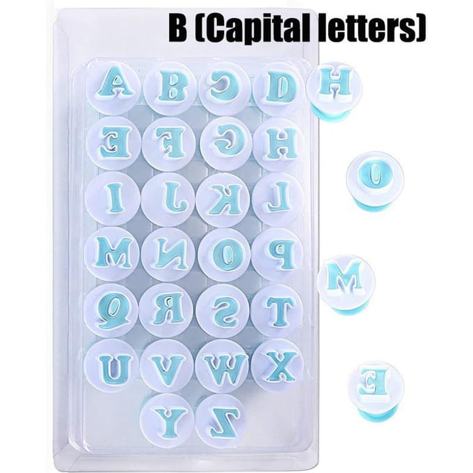 Ensemble de coupe-lettres et chiffres, moule à gâteaux, biscuits, outils de décoration de gâteaux, tampon à biscuits, gaufreur, bricolage, biscuits au sucre, plongeur à chocolat B (Capital letters) white