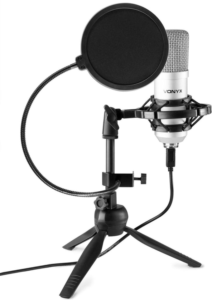 USB microfoon voor pc - Vonyx CM300S - Met tafelstandaard en popfilter - Titanium