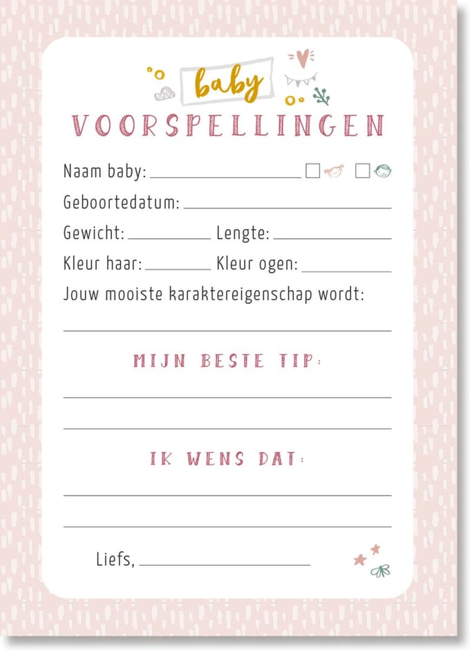 Maan Amsterdam Babyshower invulkaarten Roze - 30 stuks - A6 formaat - Unisex