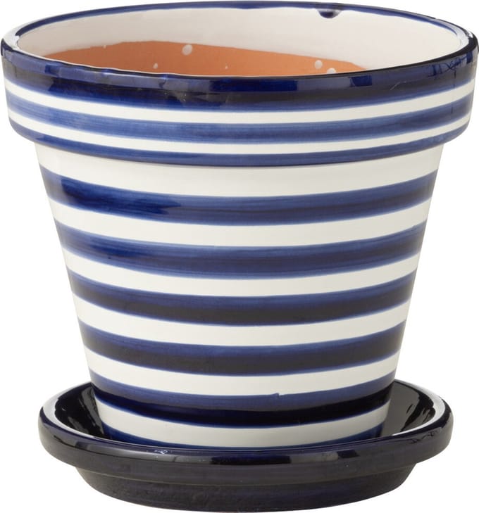 J-Line bloempot Granada Stripes Handmade + Painted - keramiek - blauw - medium - Ø 27 cm