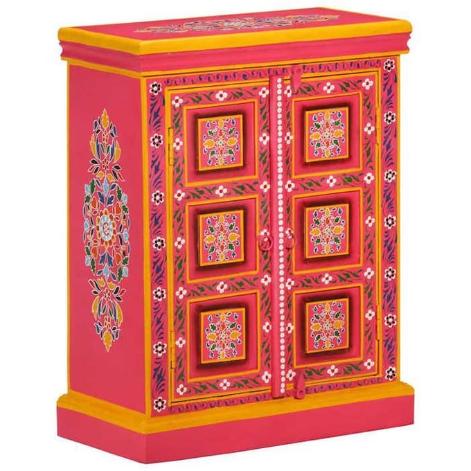 Exclusief Huis - Buffet Massief Mangohout Roze handgeschilderd roze