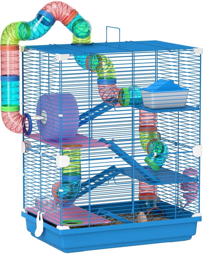 PawHut-Hamsterkooi-Metaal-46x30x58cm-Blauw