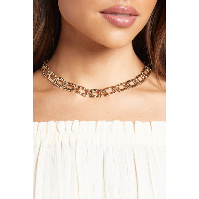boohoo Dames Gehamerde Schakel Chunky Ketting | Goud