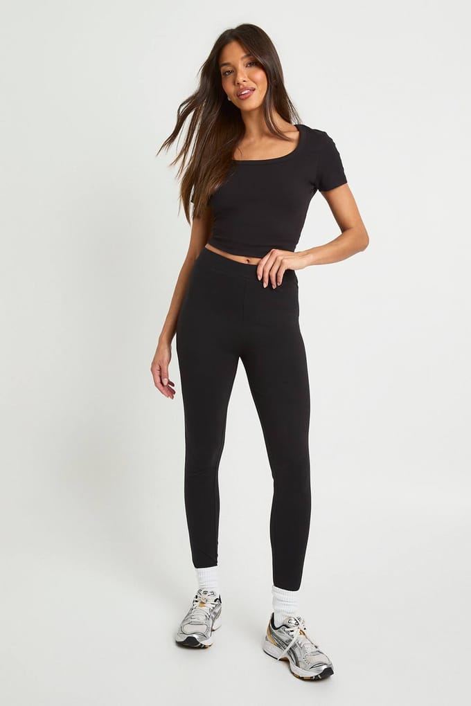 boohoo Dames Basic legging met hoge taille | Zwart | Maat: 42