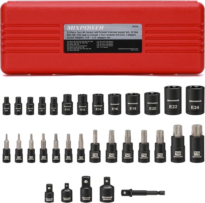 32-delige Torx & E-Torx Bit Socket Set met Opbergetui - CR-V en S2 Staal