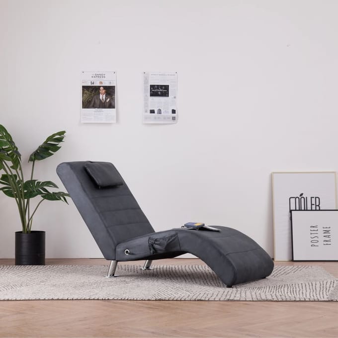 vidaXL - Massage - chaise - longue - met - kussen - kunstsuède - grijs