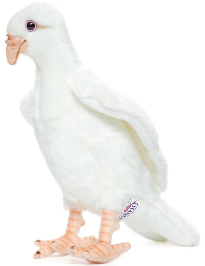 Hansa pluche duif - Levensechte knuffelvogel - Wit - 20 cm - Realistisch