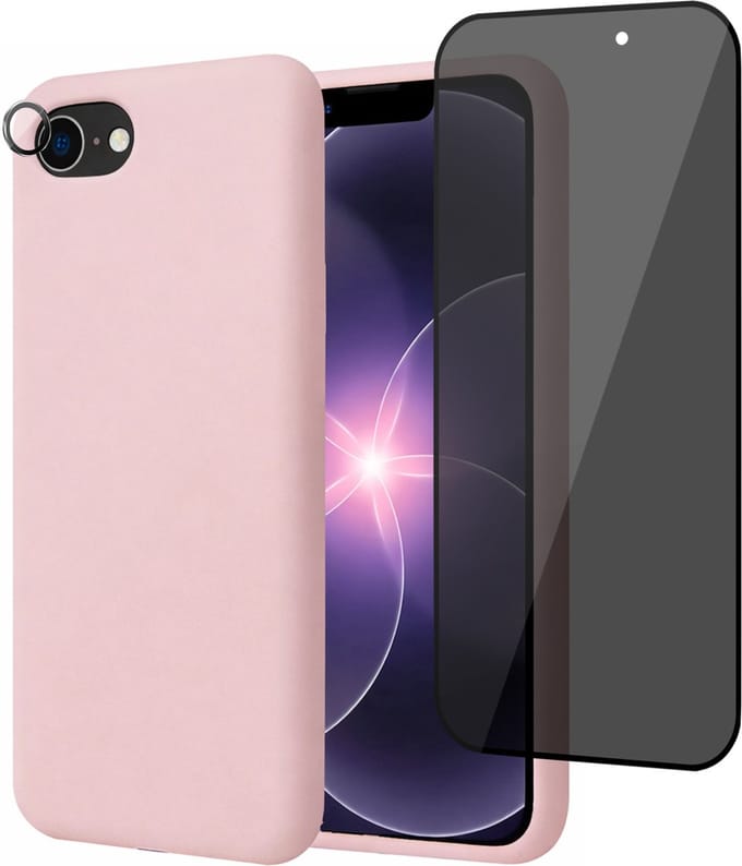 Hoesje geschikt voor iPhone 17e - Privacy Screenprotector Volledig Dekkend Glas & Camera Protector - Mat Back Case Roze