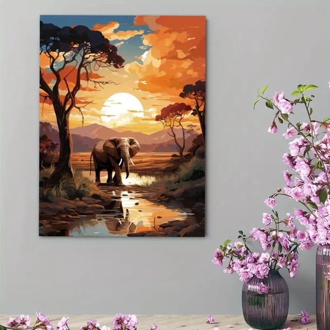 Diamond painting set - Olifant in Afrikaans Landschap - 30x40cm