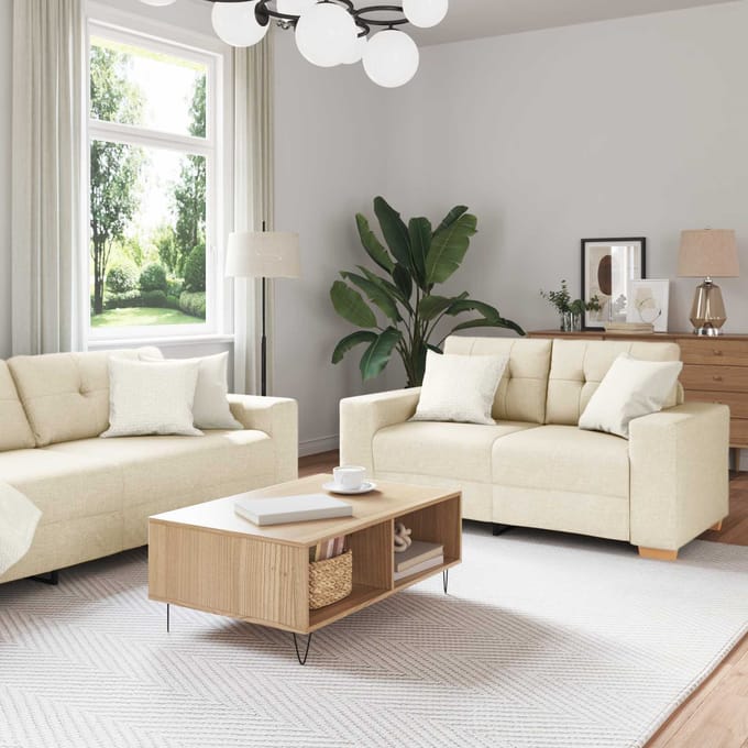 vidaXL - Bank - 2 - st - Beige - Linnenmix - Stoffen