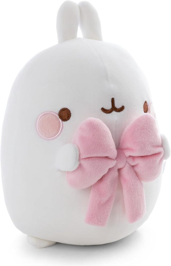 Knuffeldier Molang - Pluche dier - Knuffelen en spelen - Met strik - 16 cm - Wit