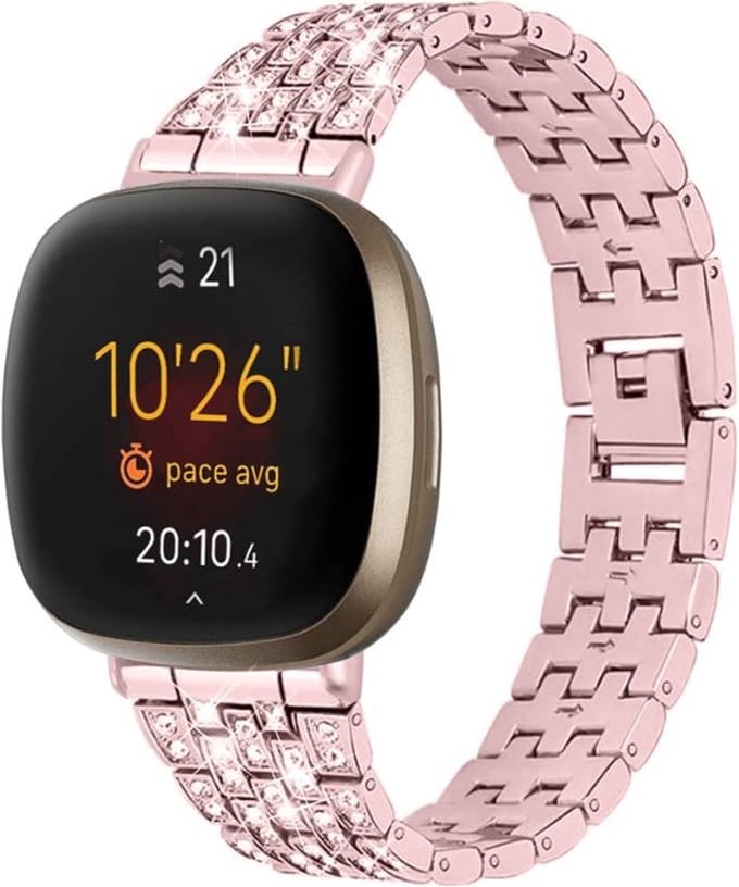 Strap-it Pink Diamond stalen bandje - geschikt voor Fitbit Versa 3 / Fitbit Sense - roze