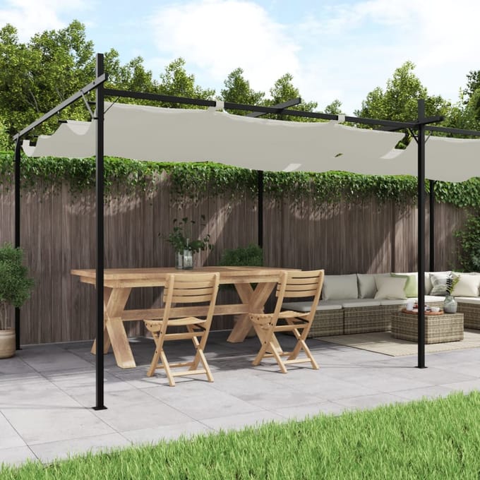 vidaXL - Pergola - met - uitschuifbaar - dak - 589x292x230 - crèmekleurig