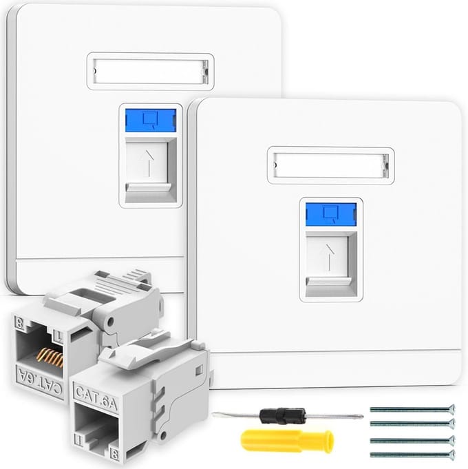 Ethernet Wandcontactdozen - Netwerkaansluitingen - Netwerk Uitbreiden - Eenvoudige Installatie - 2 Stuks - Wit