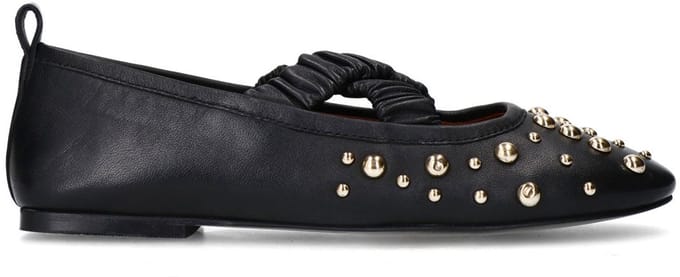 Sacha - Dames - Zwarte leren ballerina's met studs - Maat 37