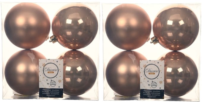 Decoris Kerstballen 16x stuks toffee bruin 10 cm kunststof - matte en glanzende afwerking - onbreekbaar - gouden ophanglintje