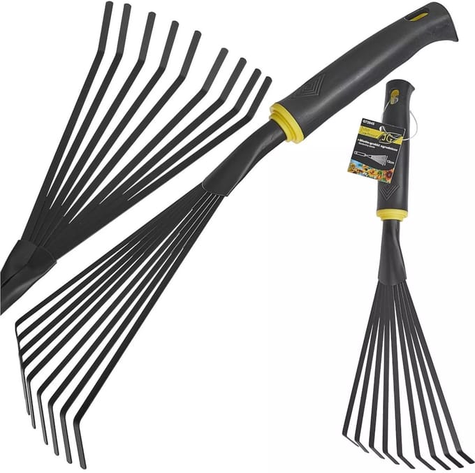 John Gardener Handhark - Ventilatorvorm - 9 Tanden - Ergonomisch - 36 cm - Poedergecoat Staal