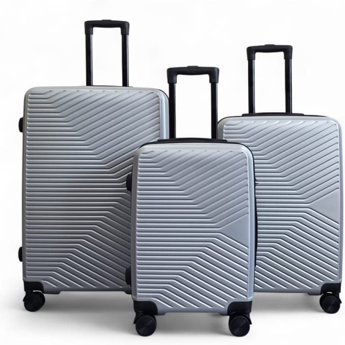 Harde zilveren koffer, robuuste 8-wiel bagage, handbagagetas