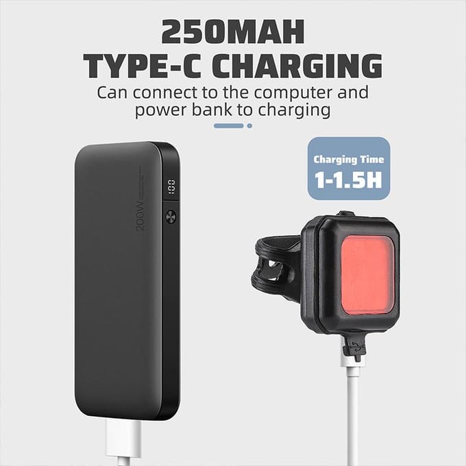 Fietslamp Fietsen Fiets Voor Achterlicht Type-C Opladen Koplamp Licht Waarschuwing Achterlicht LED Lantaarn Fietsonderdelen black