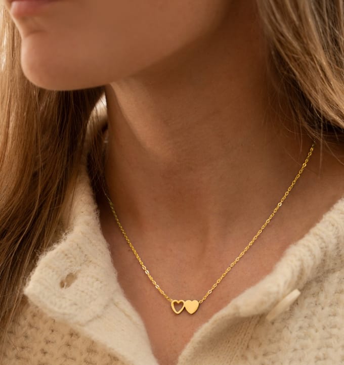 Ketting 'Twee Hartjes' | Stainless Steel Goud