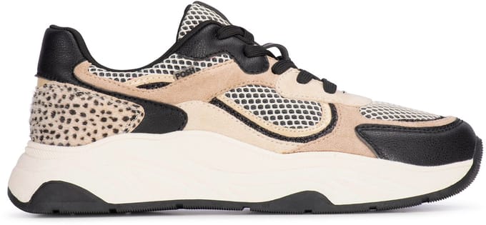 POSH by Poelman MACY Dames Sneakers - Wit Met Beige Combinatie