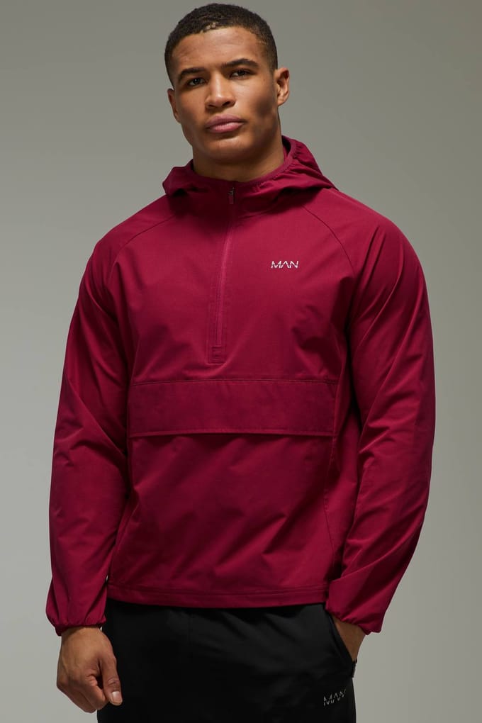 Man Active 1/4 Zip Windbreaker Jacket | Berry | Size Small