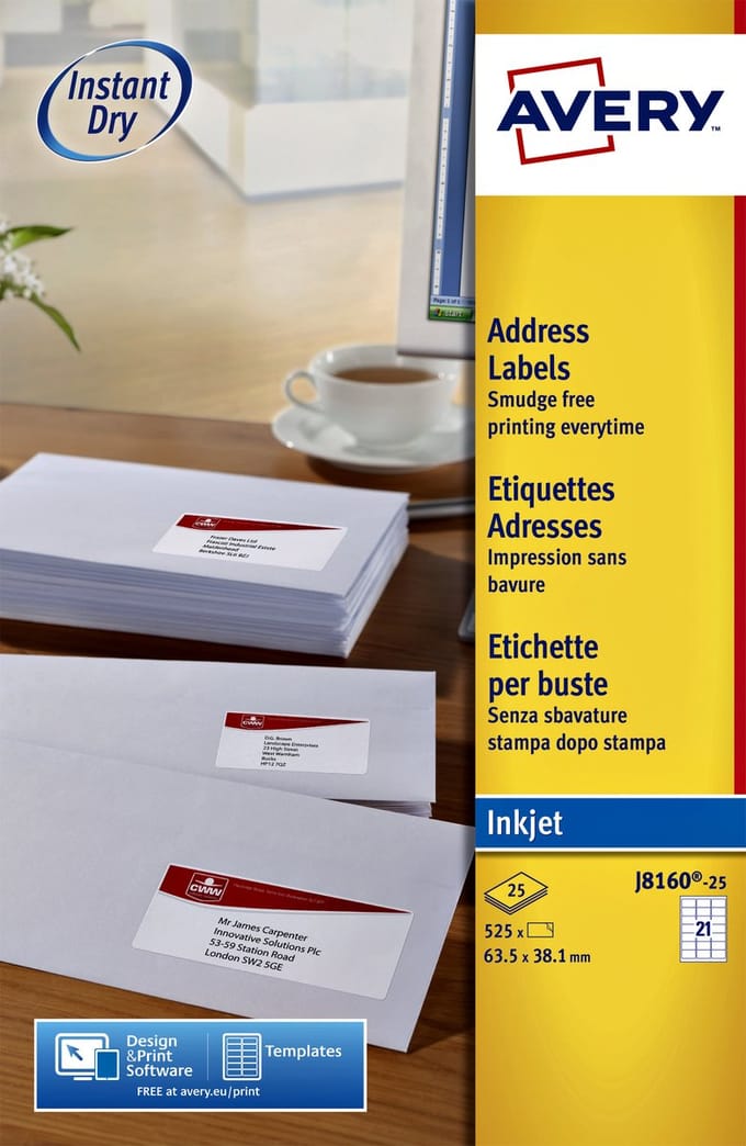 Avery White Address Label - Inkjet - Ref J816-10