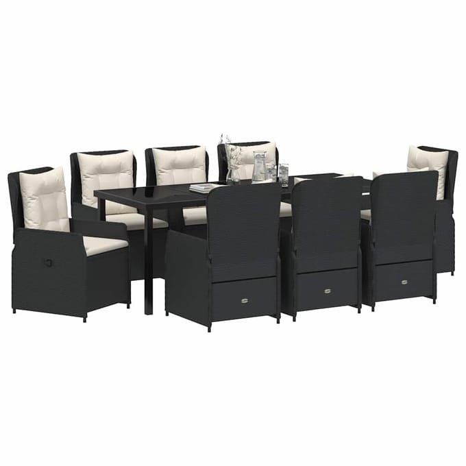 vidaXL - Tuin - Eettafel - Set - 9 - st - Zwart - poly - rattan