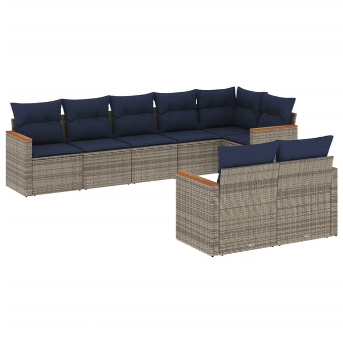 vidaXL - 8-delige - tuinbankset - met - kussens, - grijs - polyrotan