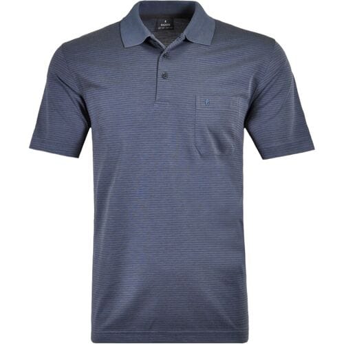 Ragman Polo Softknit Fine Stripe Easy Care Dark Azure / male