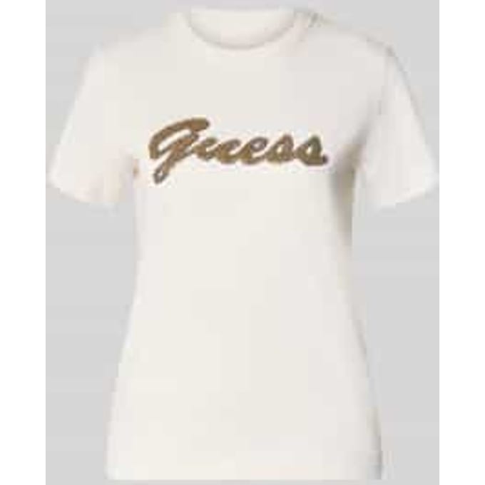 Guess Crèmewit T-shirt met kralenlogo