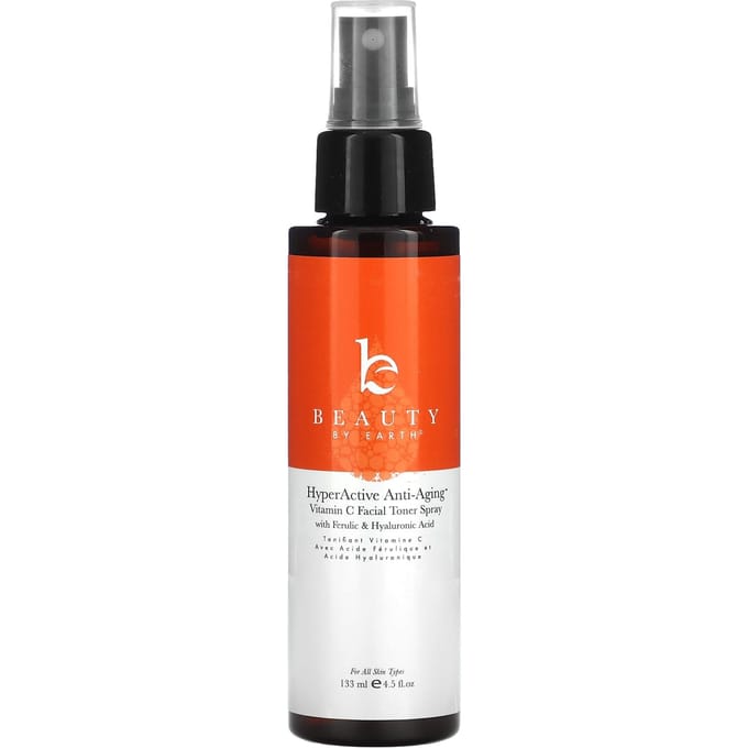 Beauty By Earth, Hyperactive Anti-Aging, Spray tonique pour le visage à la vitamine C, 4,5 fl oz (133 ml) red