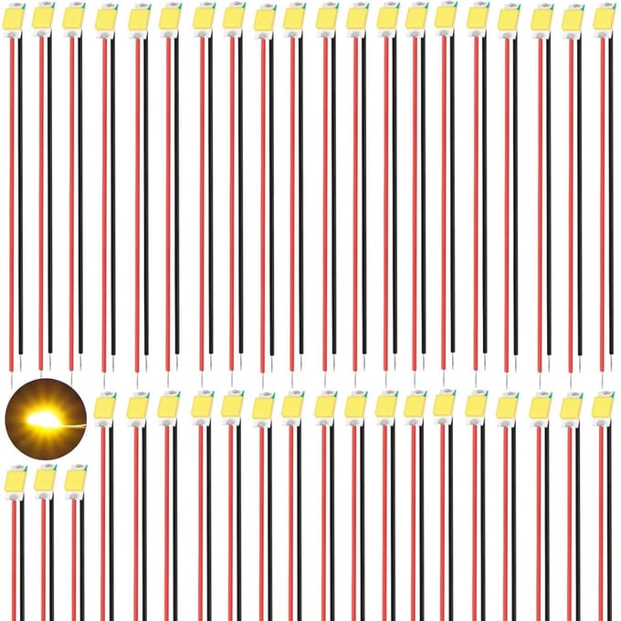 40 Stuks 0805 Micro LED Diodes Licht, Voor DIY Projecten, Modelbouw en Decoratie met 16cm PTFE Kabel (Warm Wit)
