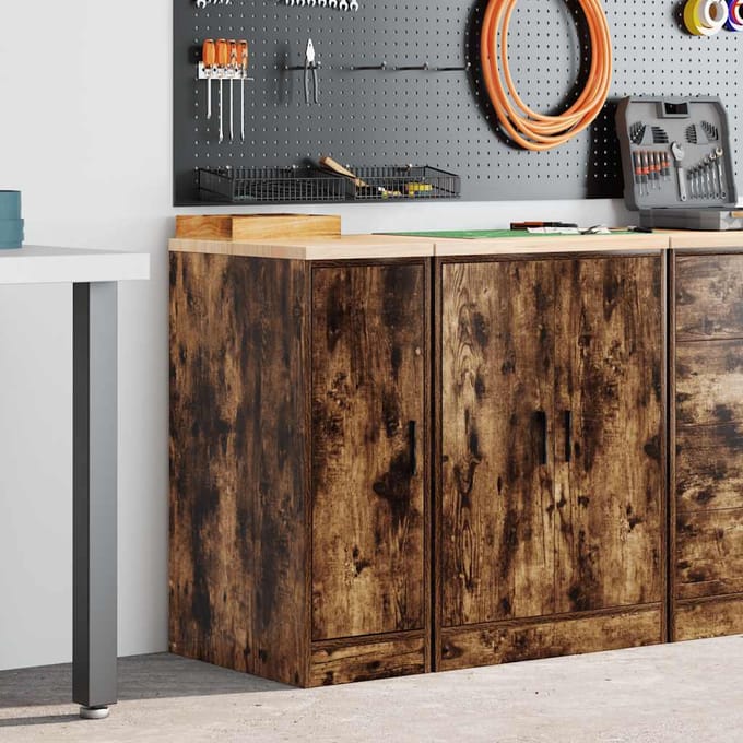 vidaXL - Garagekast - 30x51x85 - cm - massief - grenenhout - gerookt - eiken