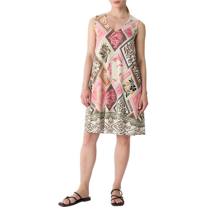 Langdurige Jersey jurk met trapeziumprint zonder mouwen V-hals dames COMMA