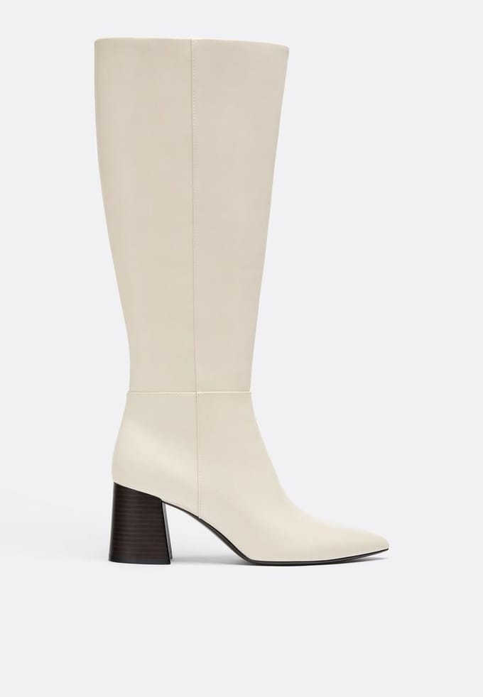 Stradivarius Witte hoge laarzen met hak  ECRU 38
