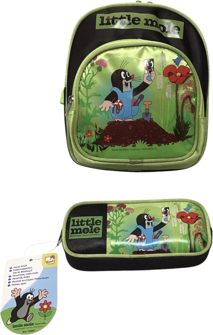 Rugzak 5 Liter 25 cm en Etui 20 cm Polyester Groen de kleine mol Little Mole