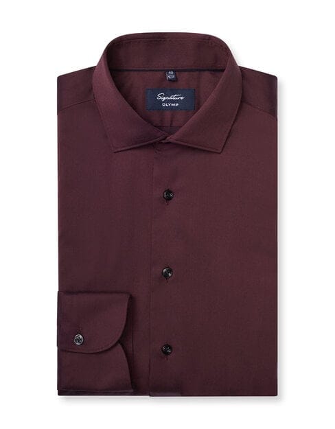 OLYMP Signature Overhemd, Tailored Fit, Signature Kent, Bordeauxrood